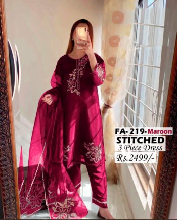 STITCHED 3 piece DRESS FA- 219 Maroon